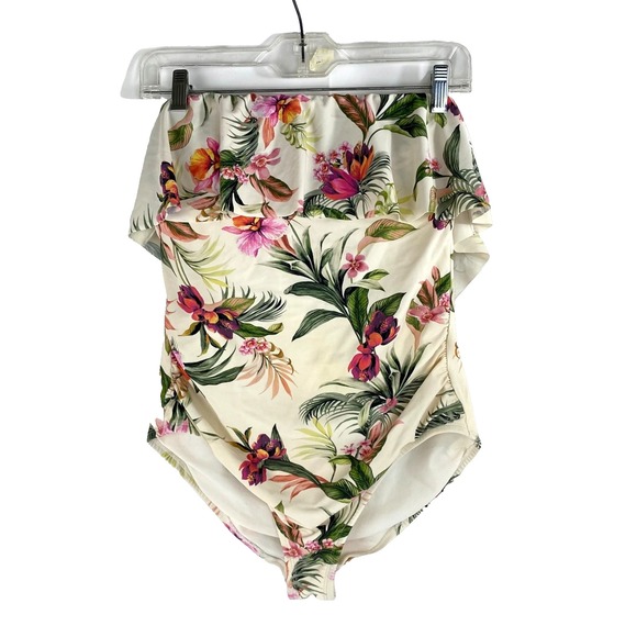 Kona Sol One Piece Swimsuit Women's M Padded Floral Flounce Bandeau Bathing Suit - Picture 6 of 6